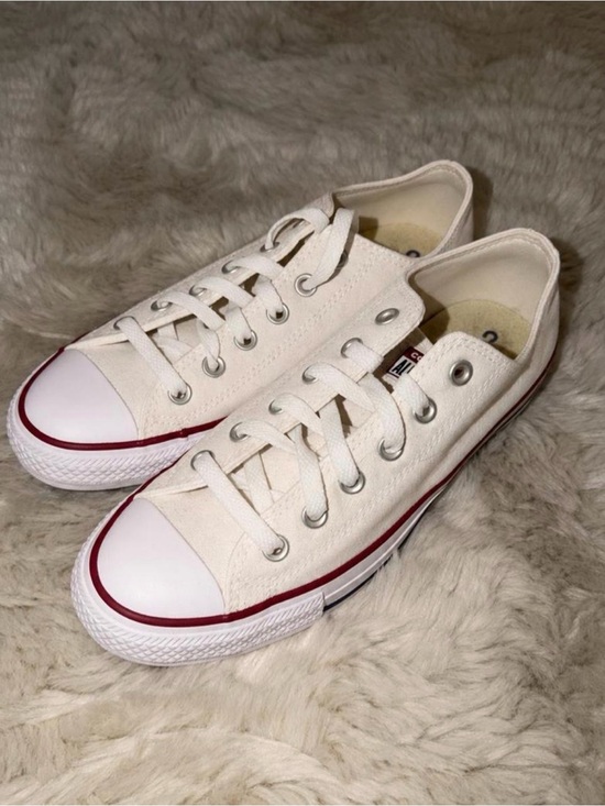 Converse Shoes - Converse Women's Low-Top Canvas Sneakers in White with Red Trim